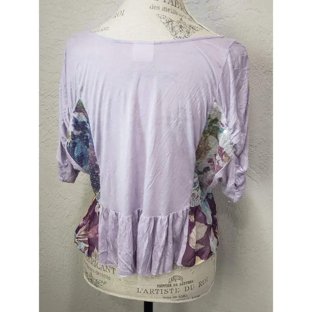 Free People Loose Fitting Sequin w. Floral Design Shirt | Size XS - Picture 4 of 11